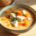 Vissoep met zoete aardappel