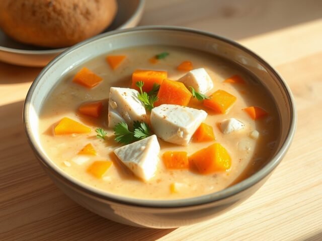 Vissoep met zoete aardappel