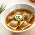 Vivido brodobovinae con ravioli da shiitake
