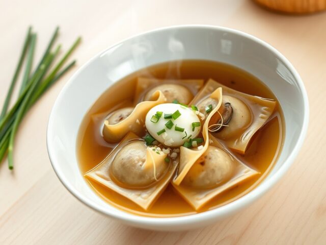 Vivido brodobovinae con ravioli da shiitake