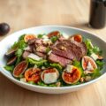 Voedzame salade met rosbief, vijg en pistache
