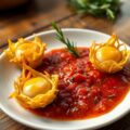 Vogelnestjes van kwarteleitjes met tomatensaus