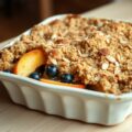 Vruchten crumble met amandelroom, gebruineerde ama