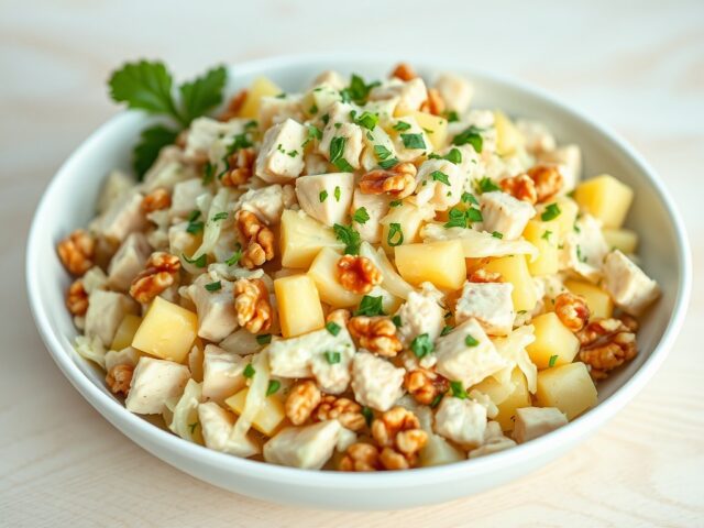Waldorff salade met kip, walnoten en ananas