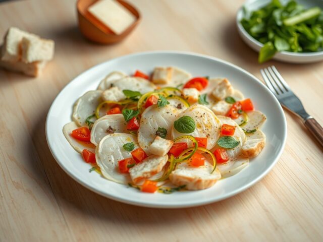 Warme carpaccio van kabeljauw