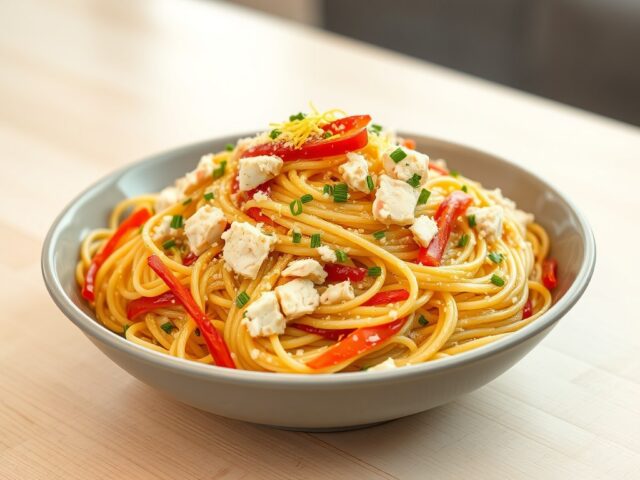 Warme pastasalade met krab