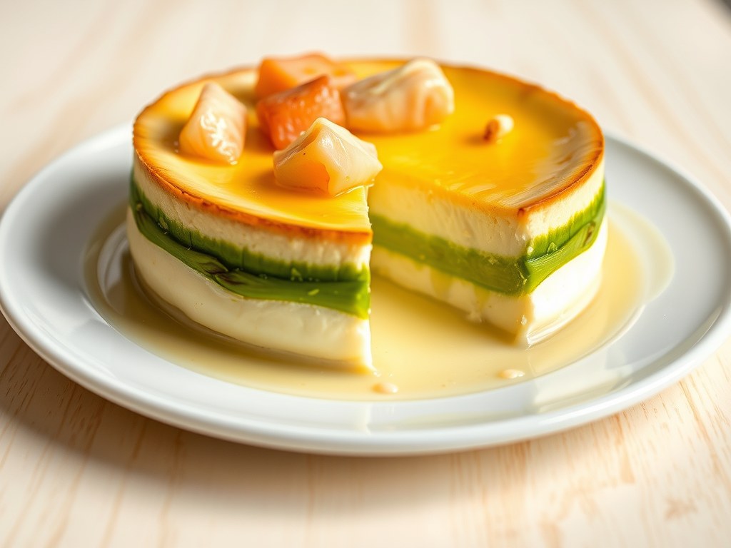Warme tweekleurige flan van asperges, AI-gegenereerde illustratie