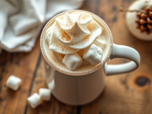Warme witte chocolademelk met kruidige kardemomsla