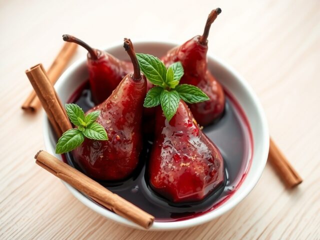 Wijnstoofpeertjes met creme de cassis