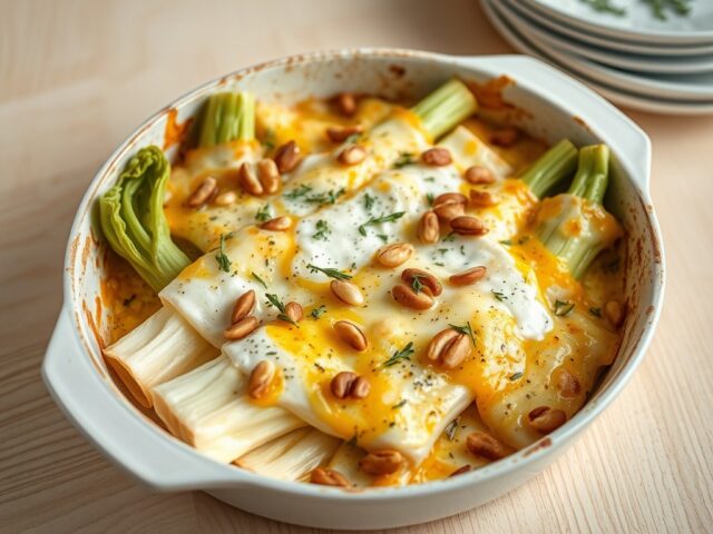 Witlof ovenschotel met tijm en pijnboompitjes