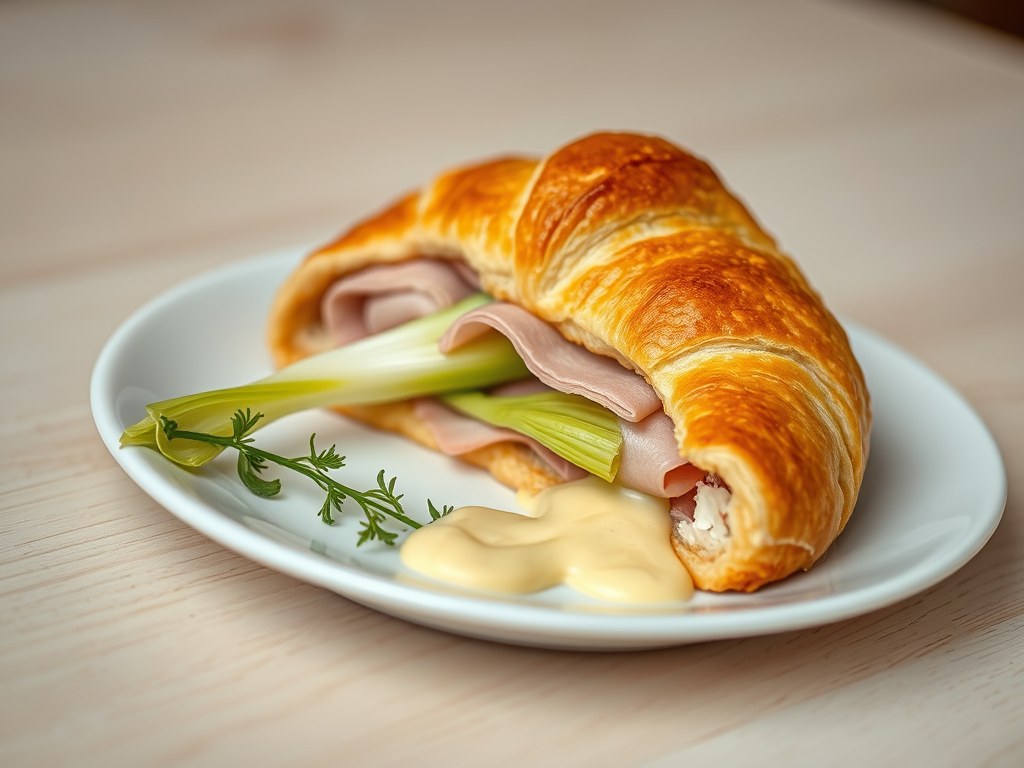 Witlofcroissant met kaassausje, AI-gegenereerde illustratie
