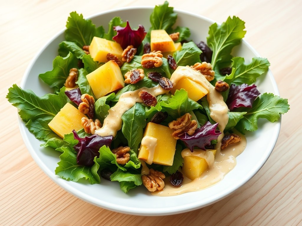 Witlofsalade met ananas en walnoten, AI-gegenereerde illustratie