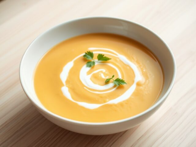 Witloofsoep met zoete aardappel en kokosmelk
