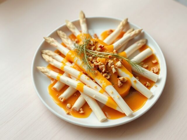 Witte Asperges met een Sinas-Notensaus