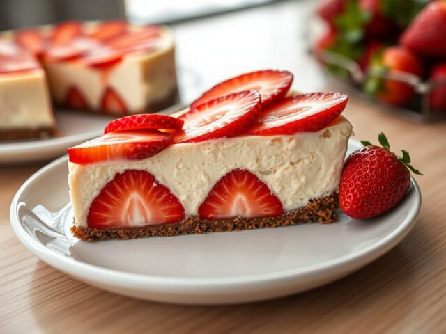 Witte chocolade-aardbeientaart
