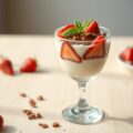 Witte chocolademousse met aardbeien en speculaas