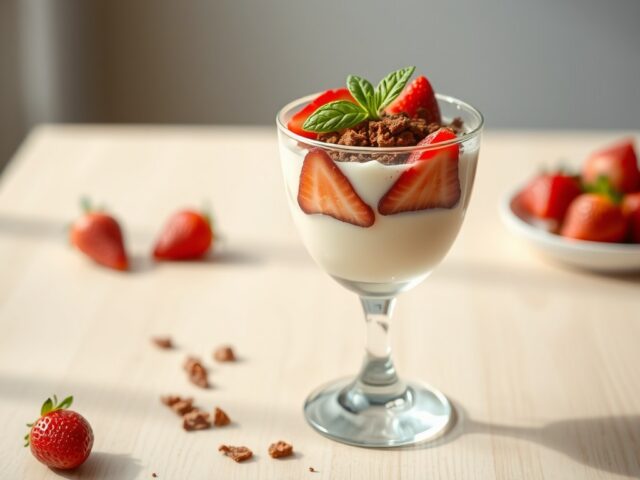 Witte chocolademousse met aardbeien en speculaas