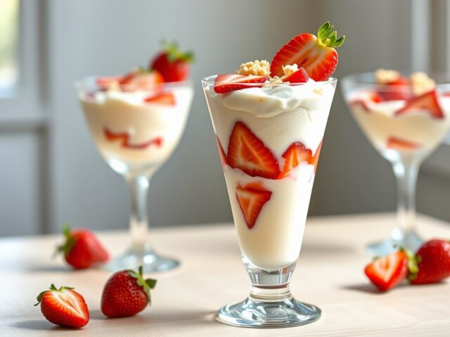 Witte chocoladesyllabub met aardbeien