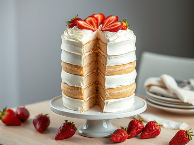 Witte chocoladetaart met aardbeien