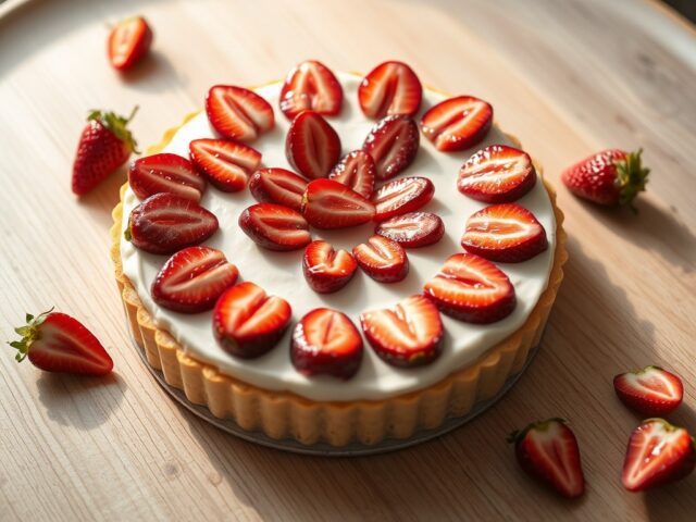 Witte chocoladevlaai met aardbeien