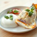 Witte tomatenmousse met zeebaars