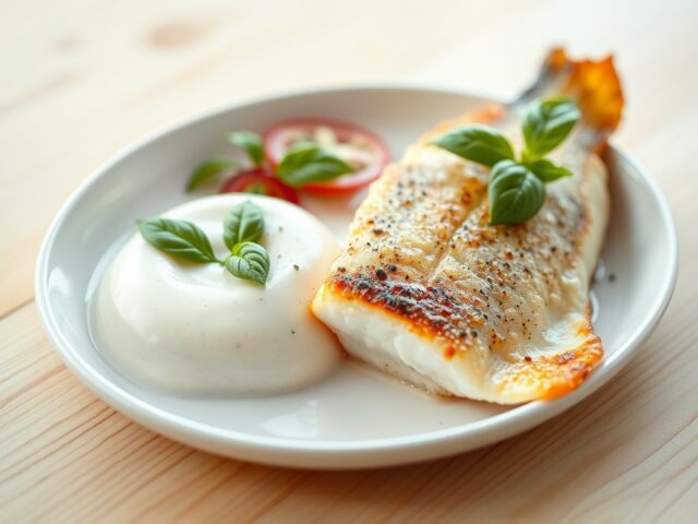 Witte tomatenmousse met zeebaars