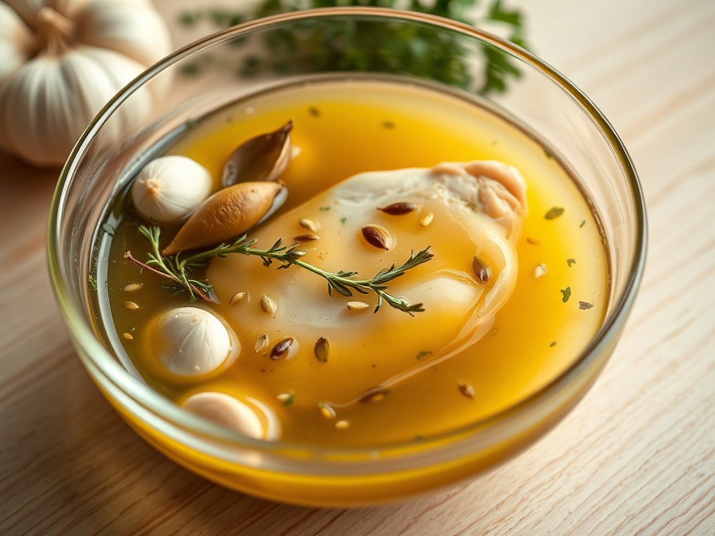 Witte wijn-honing-knoflook marinade voor gevogelte, AI-gegenereerde illustratie