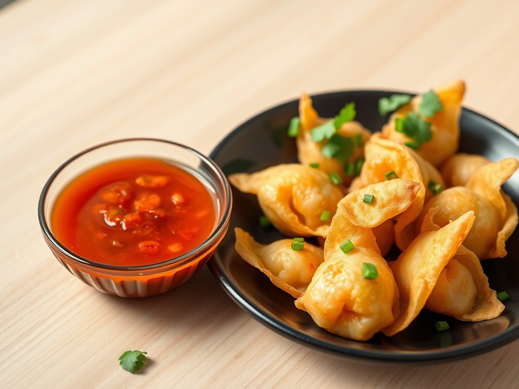 Wontons met garnalen, AI-gegenereerde illustratie