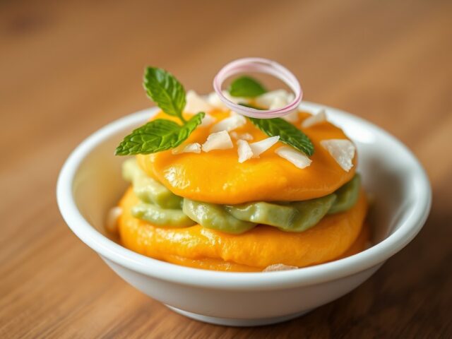 Wortelmousse met avocado en krab