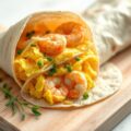 Wrap met roerei en Hollandse garnalen