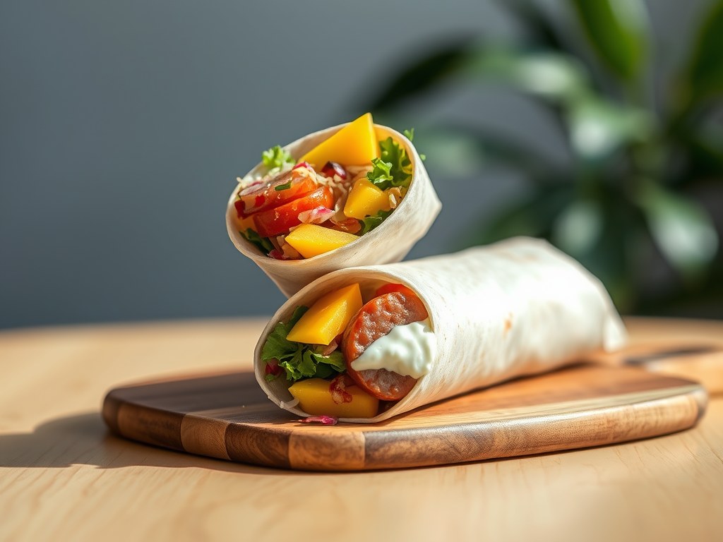 Wrap met Zuurkool en Mango, AI-gegenereerde illustratie