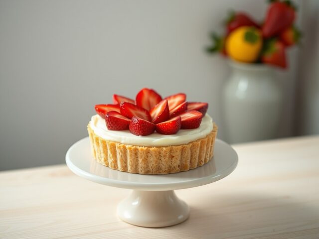 Yoghurt- en aardbeientaart