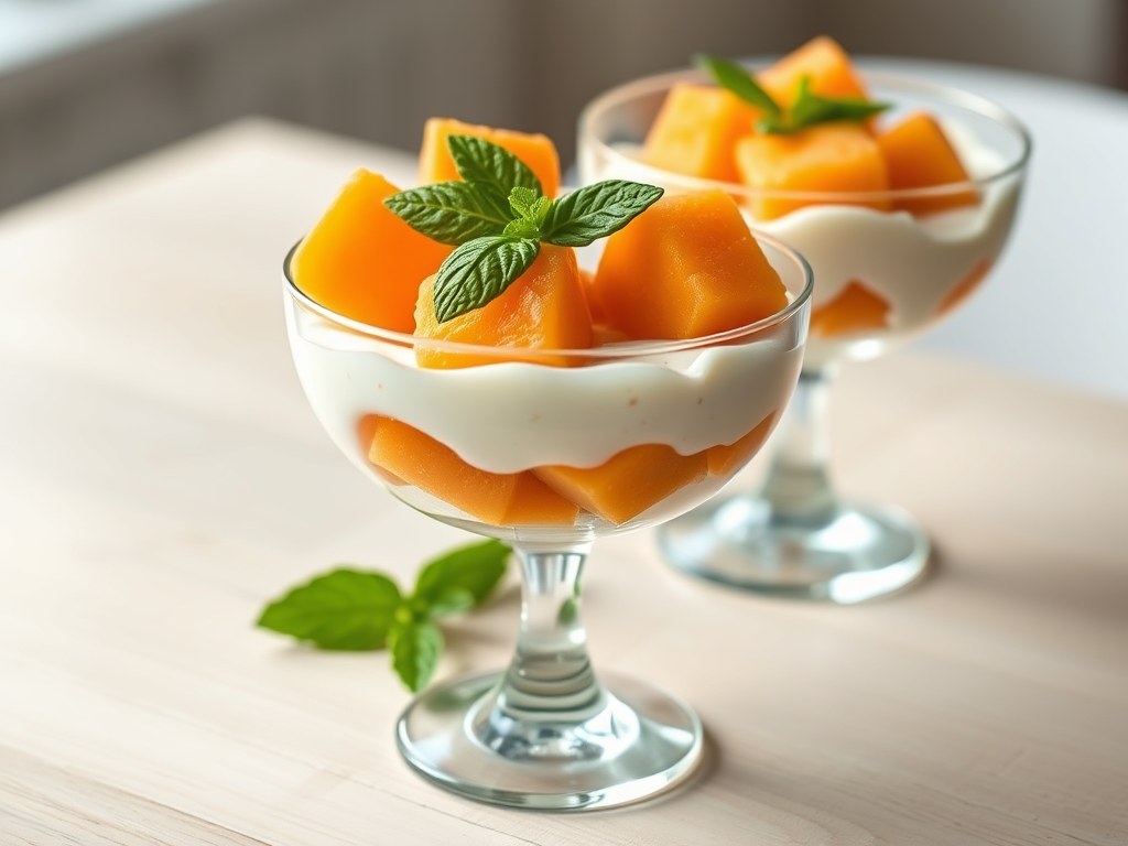 Yoghurt-meloen coupe, AI-gegenereerde illustratie