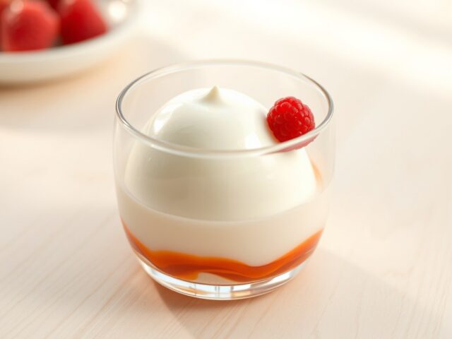 Yoghurtmousse met twee kleuren coulis