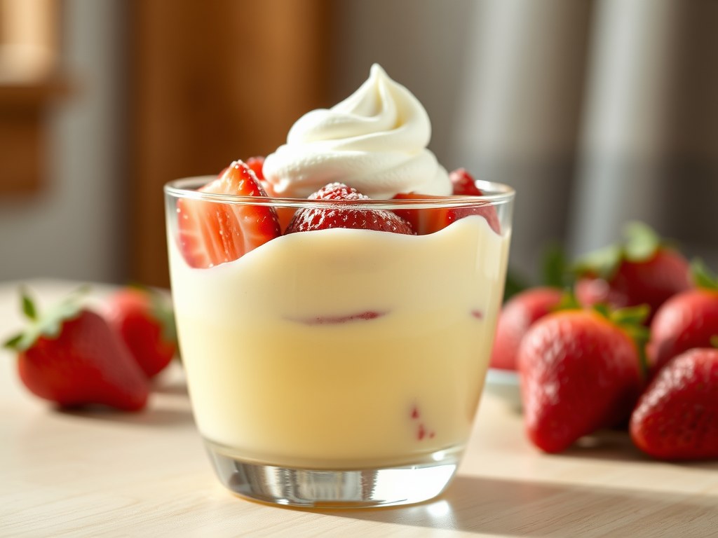Zabaione met aardbeien, AI-gegenereerde illustratie
