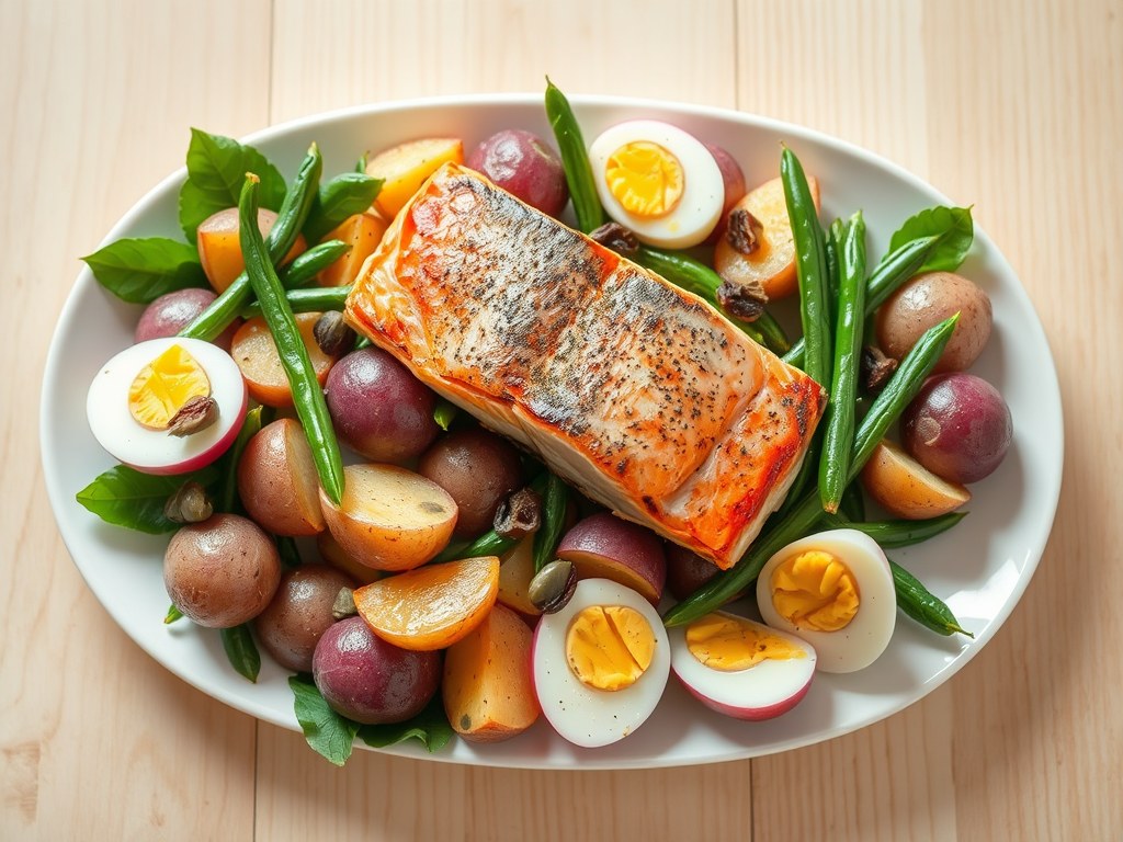 Zalm – Salade à la Niçoise, AI-gegenereerde illustratie