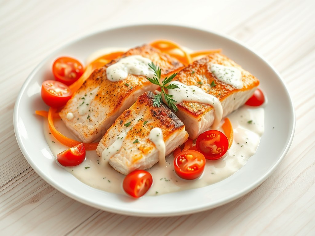 Zalm en kabeljauw op Italiaanse wijze, AI-gegenereerde illustratie
