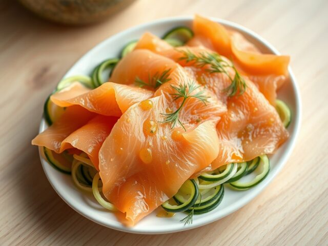 Zalm(gerookt) met Mosterd-Limoen-Komkommer