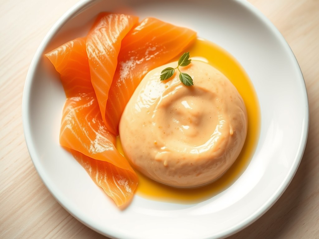 Zalm(gerookt) met Paprika-Mousse, AI-gegenereerde illustratie