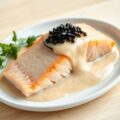 Zalm in champagne gegaard in champagnesaus