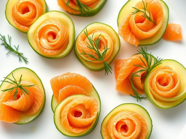 Zalm-komkommerroosjes met romige (zieopm)