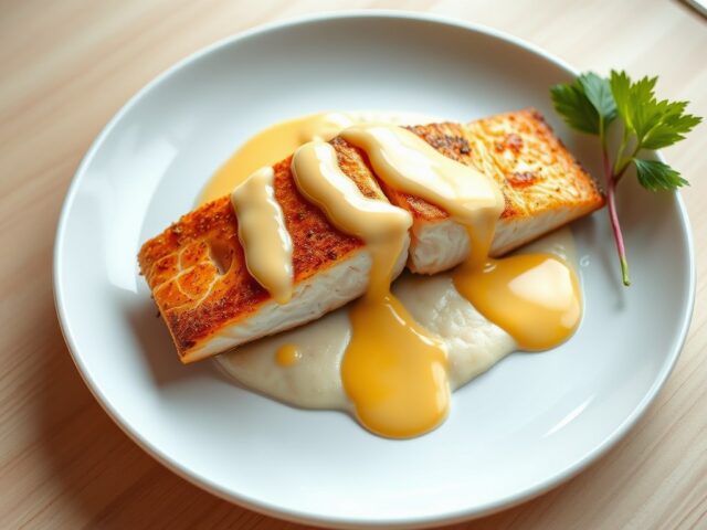 Zalm met bloemkoolpuree en sauce-Hollandaise