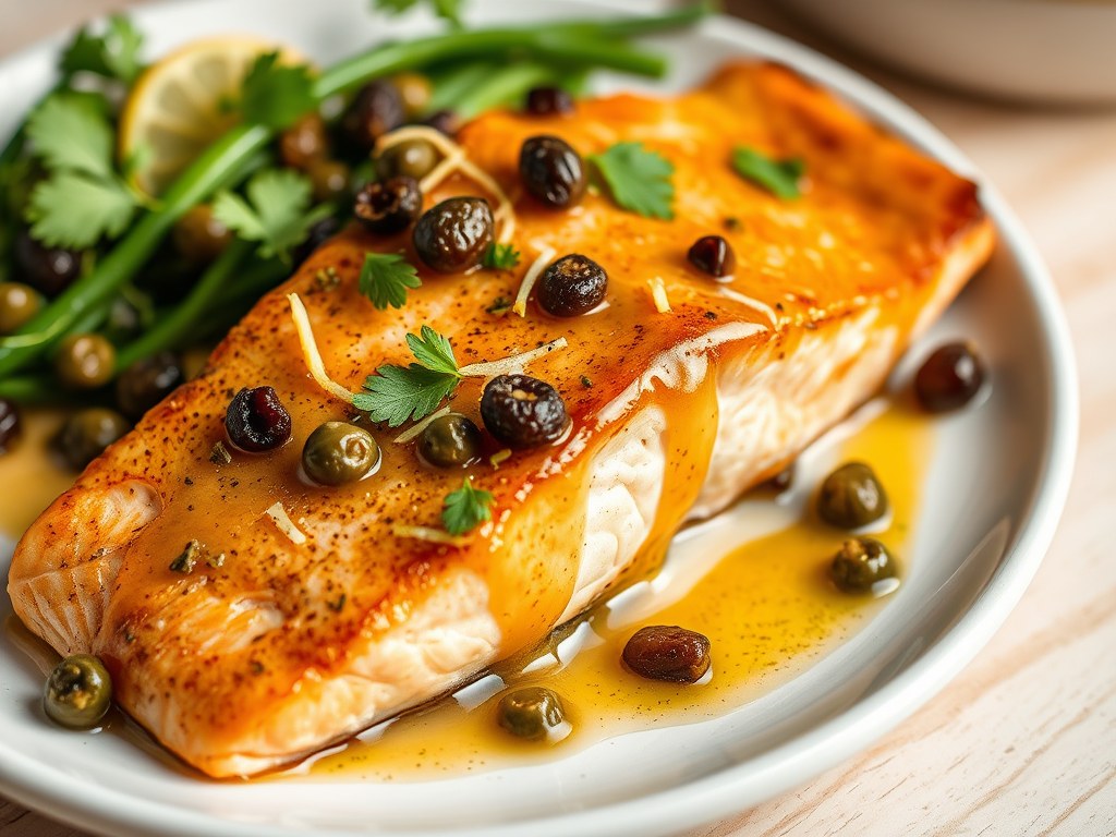 Zalm met Kappertjes-Krenten-Gember-Boter, AI-gegenereerde illustratie