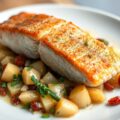 Zalm met prei vinaigrette op ratte aardappeltjes