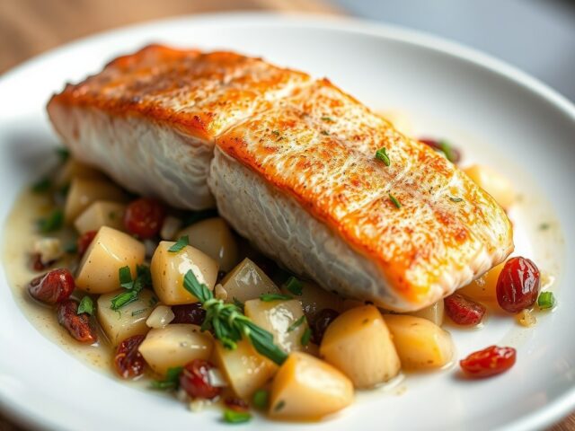 Zalm met prei vinaigrette op ratte aardappeltjes