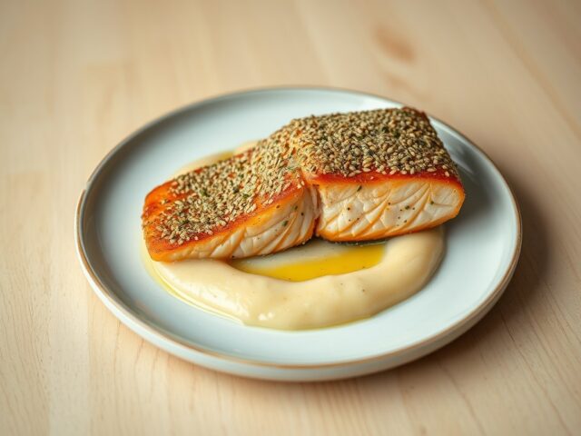 Zalm met Venkelkorst en Selderieknol-Peerpuree