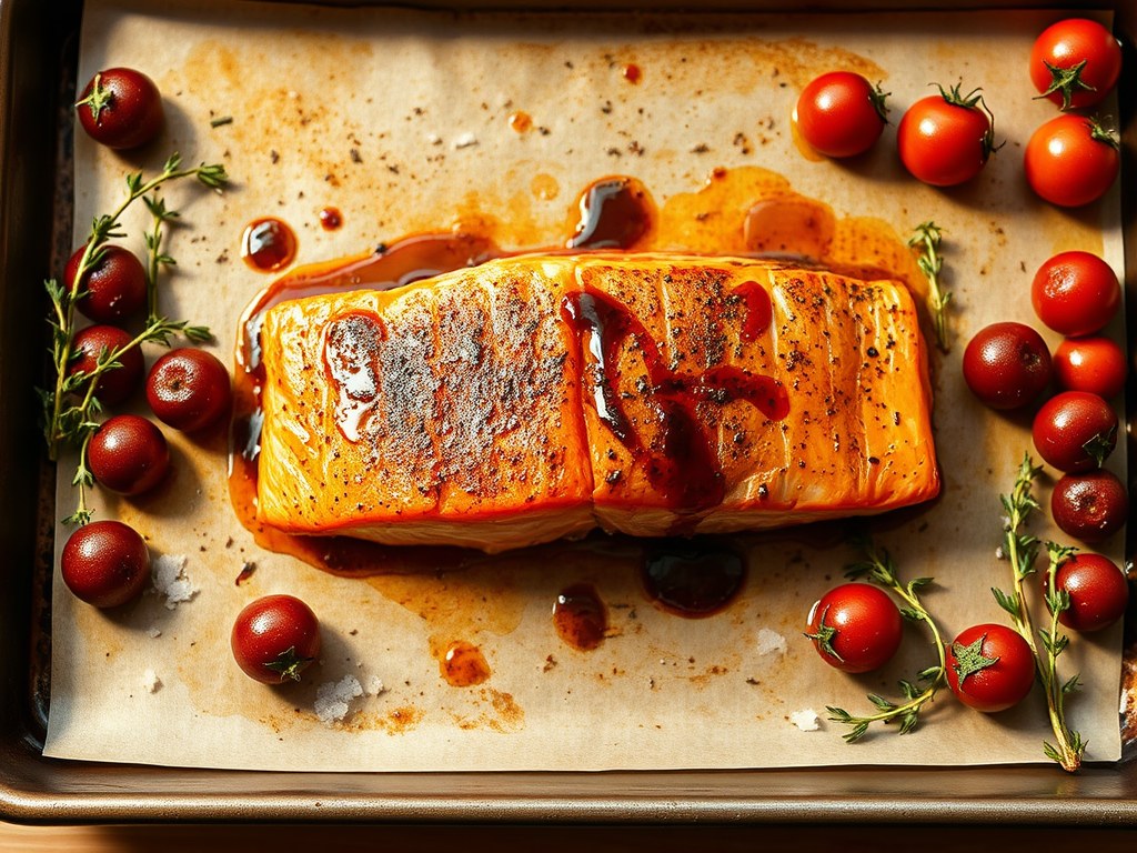 Zalm uit de oven, AI-gegenereerde illustratie