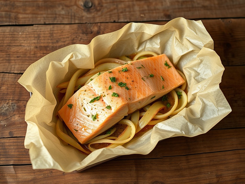 Zalmfilet in papillotte, AI-gegenereerde illustratie