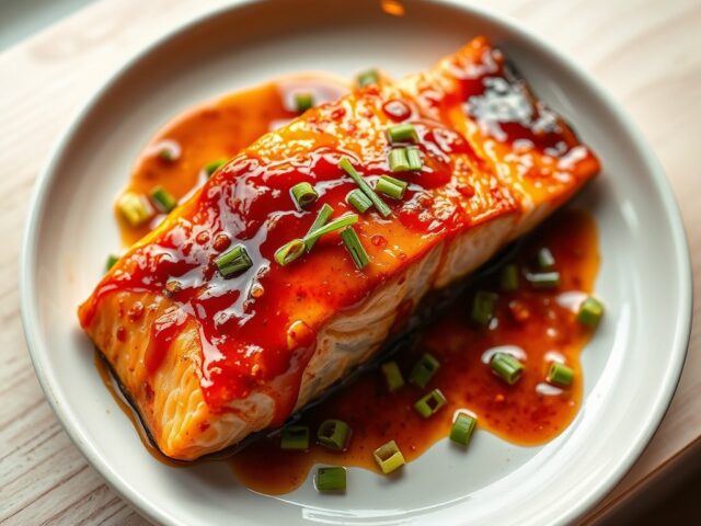 Zalmfilet met chili-knoflooksaus (oven)