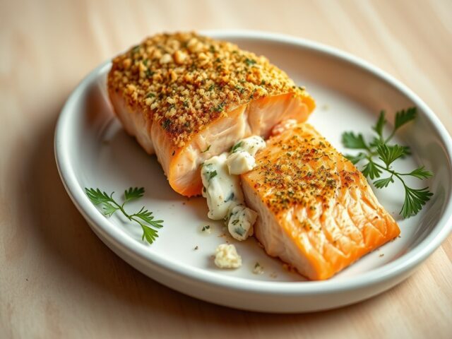 Zalmfilet met kruidenvulling